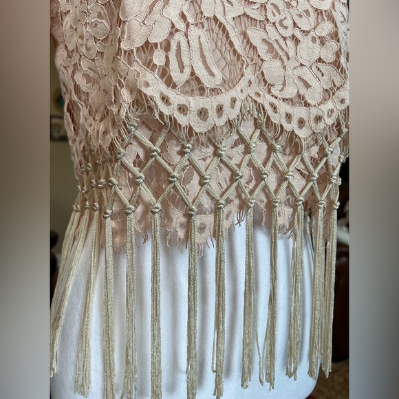 Chelsea & Violet Light Blush Pink Cropped Lace Fringe Blouse Semi-Cropped Top - Picture 6 of 9